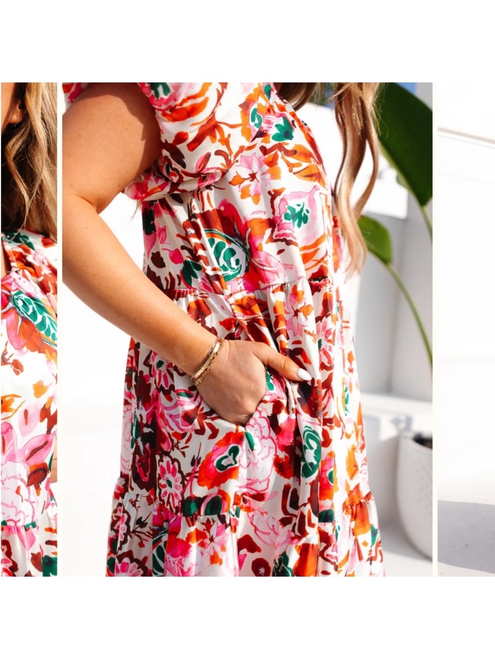 Ivy City Co Harvey Short Puff Sleeve Midi Floral Dress 2X - Picture 4 of 10